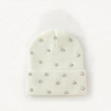 Soft Fluffy Acrylic Knit Beanie Punk Rhinestone Design Warm Hat