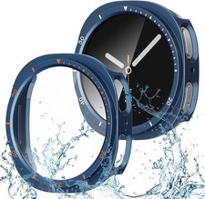2 Pack Blue Bumper Case with Waterproof Screen Protector for Galaxy Watch 8 44mm