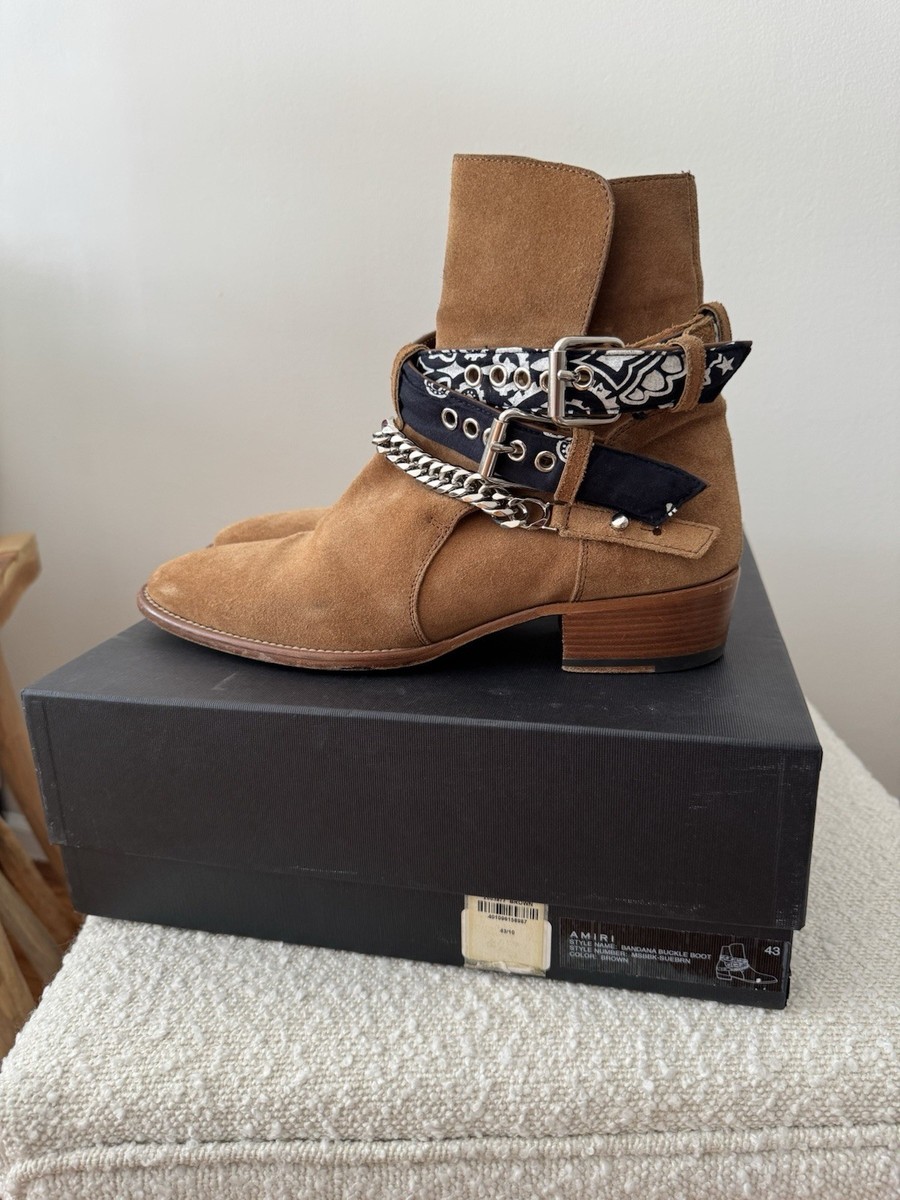 Amiri Bandana Buckle Boots – Tan Suede | eBay
