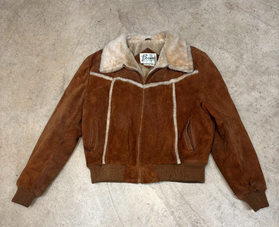 Chaqueta de aviador bombardero de gamuza genuina marrón forrada en piel de oveja Bernard’s vintage L-XL Foto 4 de 4
