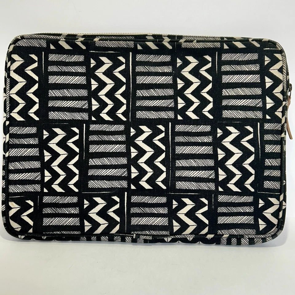 JOHN ROBSHAW 便携式电脑包/套纺织品家用黑色/米色 11 英寸高 x 15.5 英寸宽 x 1 英寸D 全新 — 第 3/4 张图片