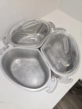 3 Vintage GUARDIAN Service Ware Triangle Pots Heart Shape Hammered 7"x 9" 2 lids