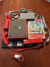 Nintendo Wii Super Mario Bros. Red Used with Game and Accessories Sensor Bar