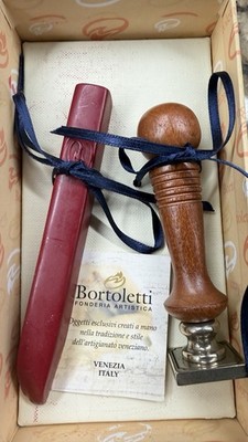 Bortoletti Wax Seal Stamp Letter H Venezia Italy Wood Handle Wax Stick Box