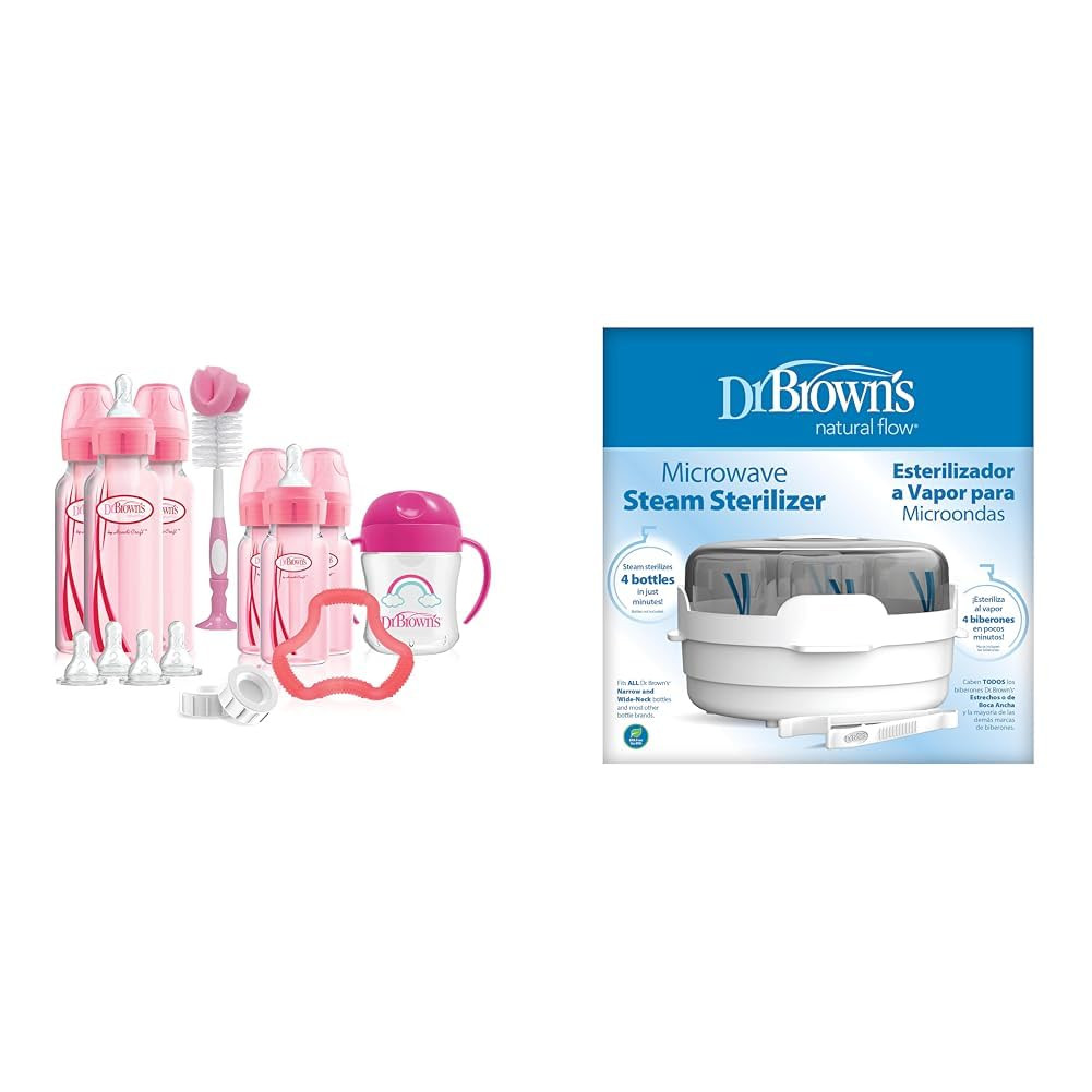 Pink Anti-Colic Baby Bottle Gift Set with Sterilizer, Nipple
