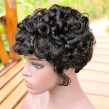 Pixie Cut Wigs for Black Women Short Layered Pixie Human Hair Wigs With Bangs Na