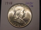 1948 FRANKLIN HALF CHOICE BU FBL NICE LUSTER, WHITE POPULAR BETTER DATE