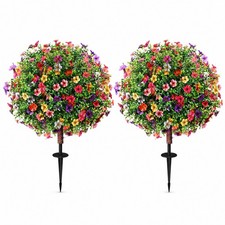 2 Pack 27.5in Artificial Flower Topiary Ball Trees UV Outdoor Home Garden Decor