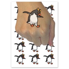 Bouncy Rockhopper Crested Penguin Bird Temporary Tattoo Fake Body Art