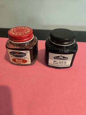  PAIR Carter s  Black & Red Ink,  Paper Label Bottle , VGC