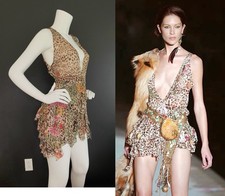 ROBERTO CAVALLI S/S 2002 Vintage Runway Look 4 Multi Tiered Leo Mini Dress XS