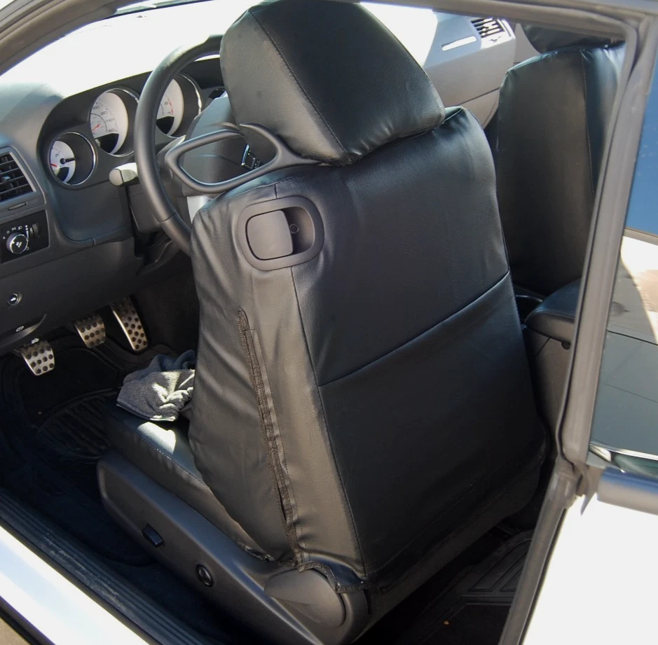 for DODGE CHALLENGER 2008-2023 S.LEATHER CUSTOM FIT 2 FRONT SEAT COVER 13 COLORS - Image 4 of 4