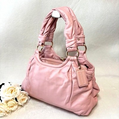 バッグ COACH Pink Signature Kiss Lock Handbag COACH Pink Leather Kiss Lock Handbag Tote Shoulder Bag Classic