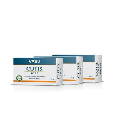 Vasu CUTIS SOAP 75g (2.65 oz), Herbal Skin Care Bath Soap (Pack of 3)