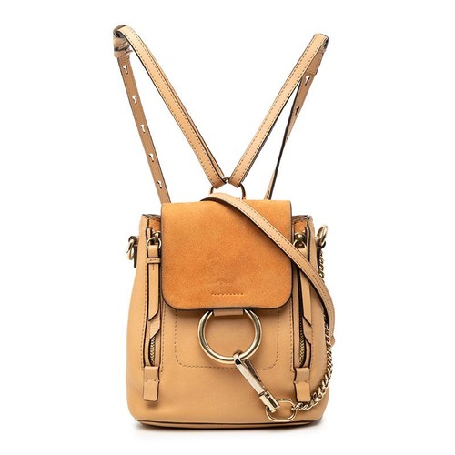 Chloe Faye Suede Leather 2Way Backpack Handbag Beige Grayish Beige Auth - Picture 17 of 24