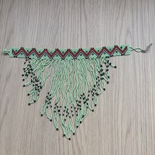 VTG-NativeAmerican Tribal CapeCod Indian HandMade Green White Beaded Necklace