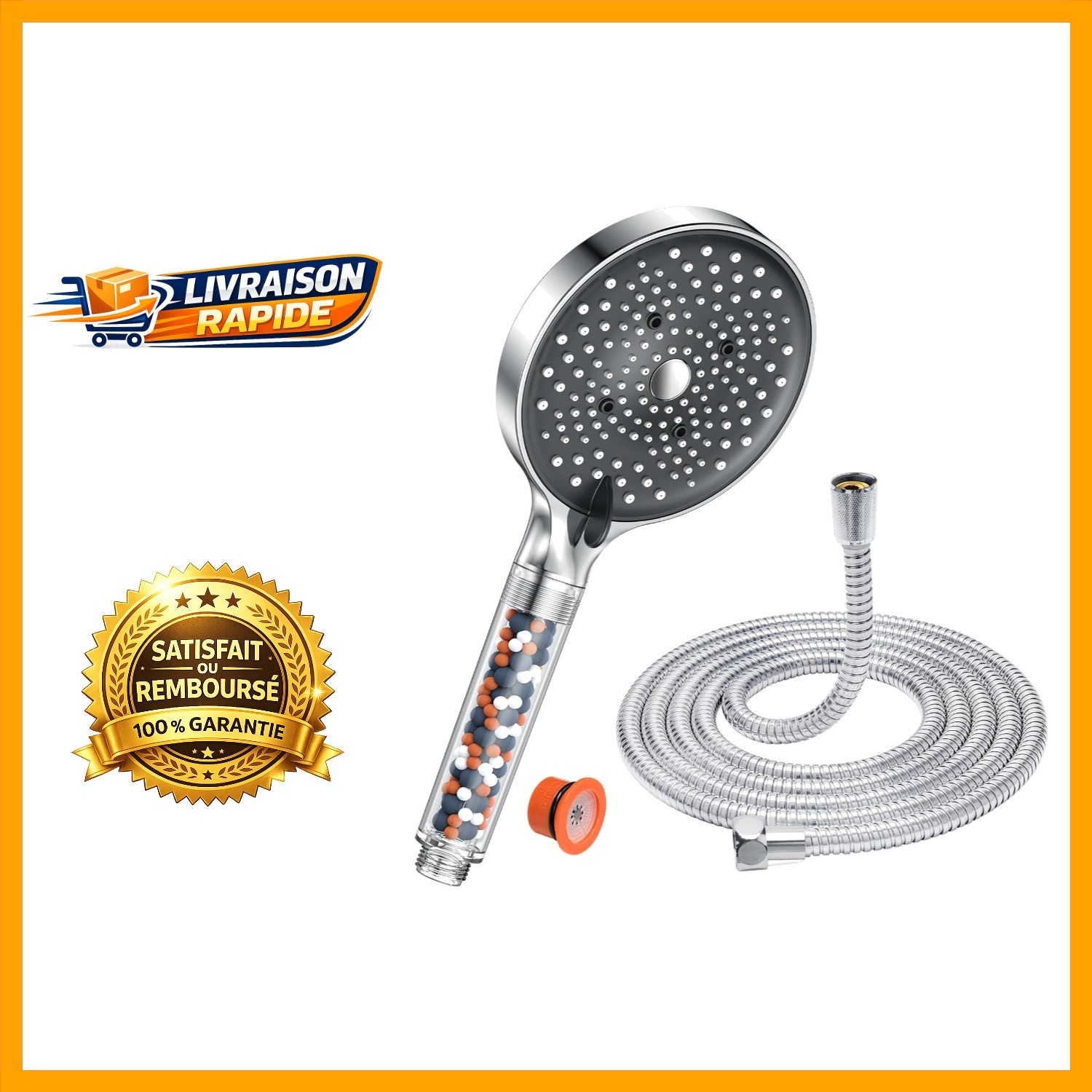 Pommeau de douche YEAUPE PRO douchette anti-calcaire économie d'eau flexible 1,6m universel
