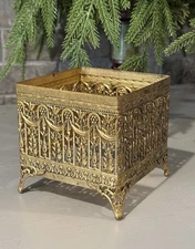 Vtg MCM Hollywood Regency 24K Gold Filigree Tissue Box Holder - Globe