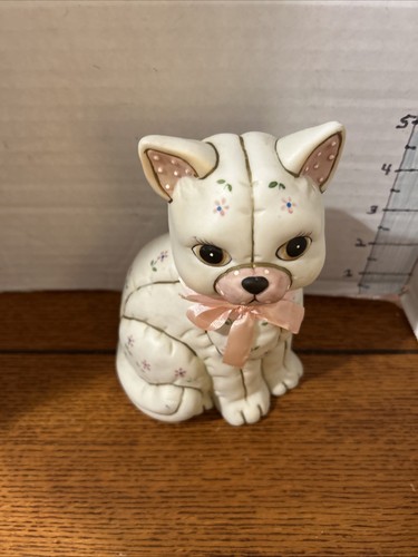 Quilted Patchwork Ceramic Geo Z Lefton 1987 Cat Figurine - Picture 2 of 8