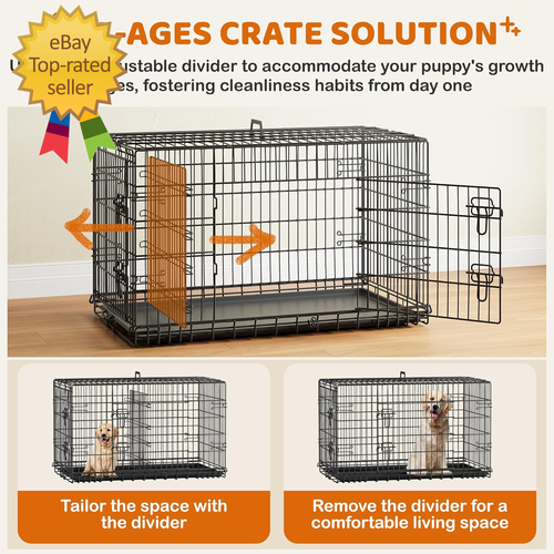 Cajón de doble puerta de 42 pulgadas para perros con divisor para cachorro a adulto XL de metal plegable - Imagen 3 de 12