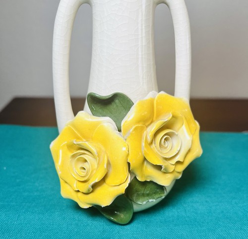 Vaso Bud Vintage Stile Capodimonte Rose Gialle - Foto 2 di 8