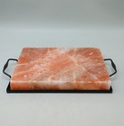 Rectangular Pink Salt Block with Black Metal Tray Handles Set — photo 1