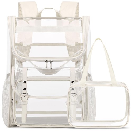 DIGOBAY Clear Backpack with Lunch Bag, 11.4 x 5.9 x 15.7 inches, Beige