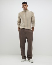 River Island Mens Jumper Beige Slim Fit Striped Half Zip Sweater Pullover Top