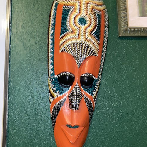 Hand painted AFRICAN Tribal Mask Wall ART Beautiful 20” Carved Wood - Picture 2 of 6