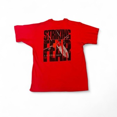 Vintage 1996 F-15 Eagle Strike Single Stitch Red T-Shirt Fruit of Loom XL USA