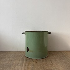 Vintage Rustic Black Green Enamel Handled Bucket Garden Planter Plant Pot