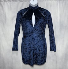 Discovery NEW Velvet Stretchy Mini Dress Womens XL Blue Cutout Bodycon Sexy