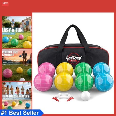 Bocce Ball Set Complete 8 Solid Resin Balls Pallino Measuring Rope Carry Bag