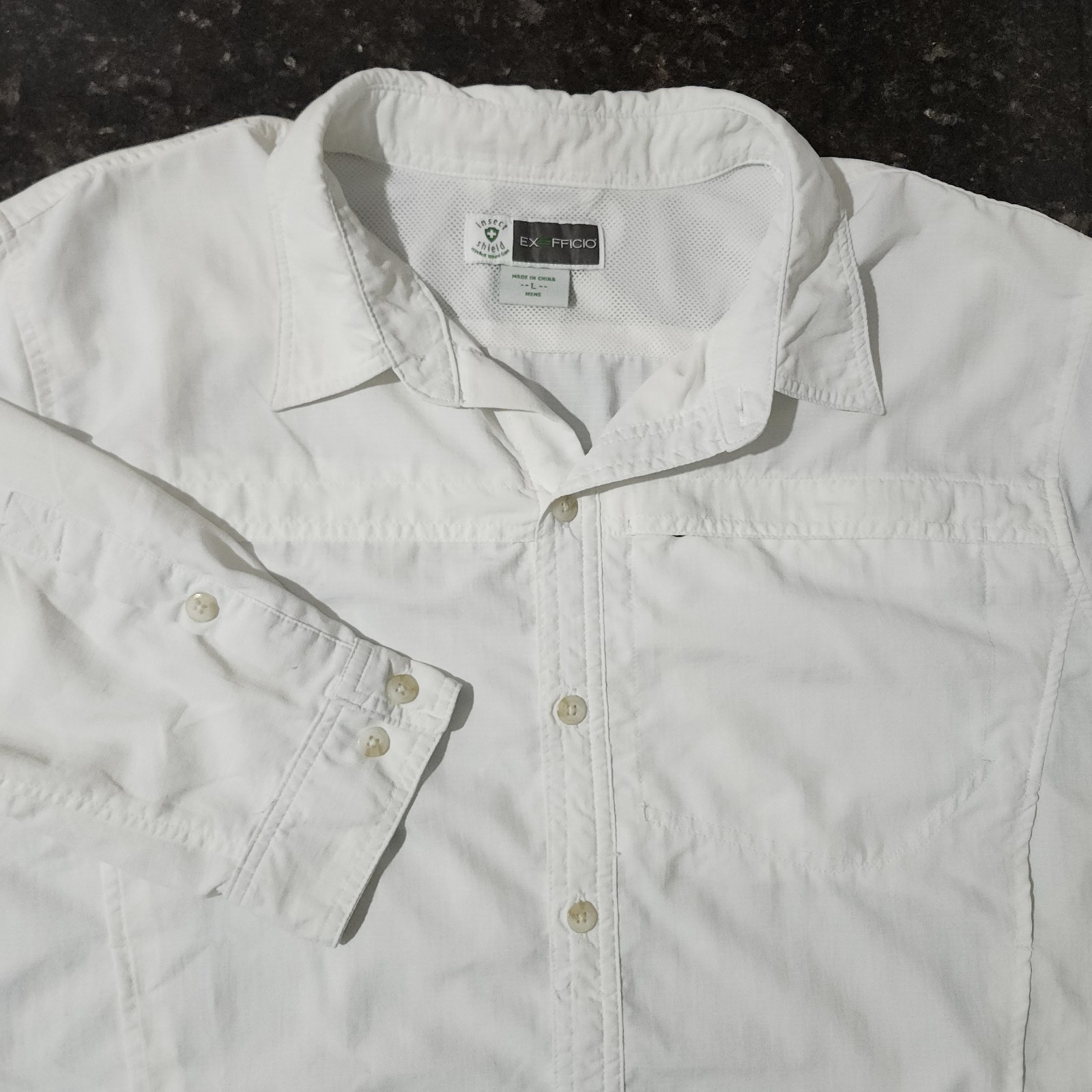 ExOfficio Insect Shield Button Up Shirt Outdoor Hiking Fishing Casual Large