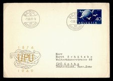 DR WHO 1949 SWITZERLAND FDC UPU ANIV TO GERMANY M65493