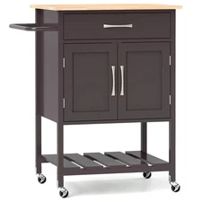 Rolling Kitchen Island Cart w/ Drawer 2-Door Storage Cabinet Bottom Tray