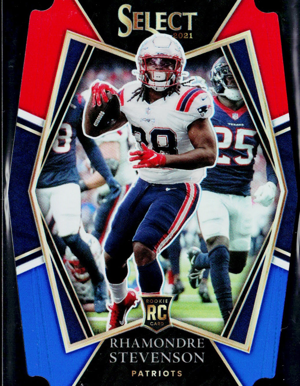 2021 Panini Select #175 Rhamondre Stevenson Red and Blue Prizm Die Cut