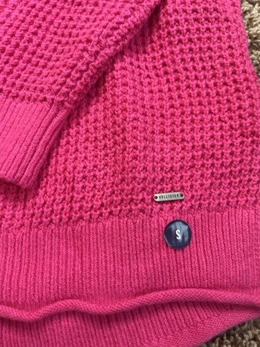 NWT Hollister Women’s Small Pink Knitted Jumper Varsity Sweater Striped - Picture 4 of 7