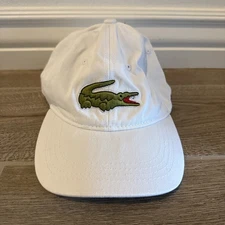 Lacoste White Dad Hat Cap OS Strap Back Big Embroidered Croc Logo Cap Tennis