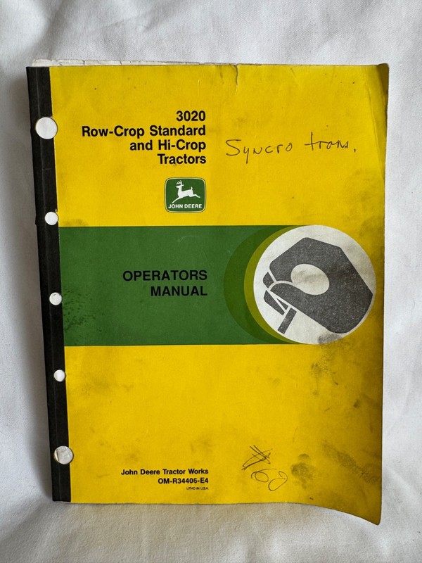 John Deere 3020 Row-Crop Standard And Hi-Crop Tractors Operators Manual Book