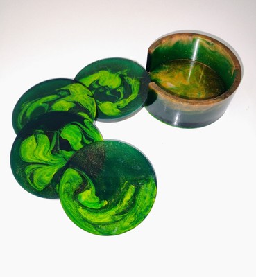 Epoxy Resin Handmade Coaster set of 4 with holder