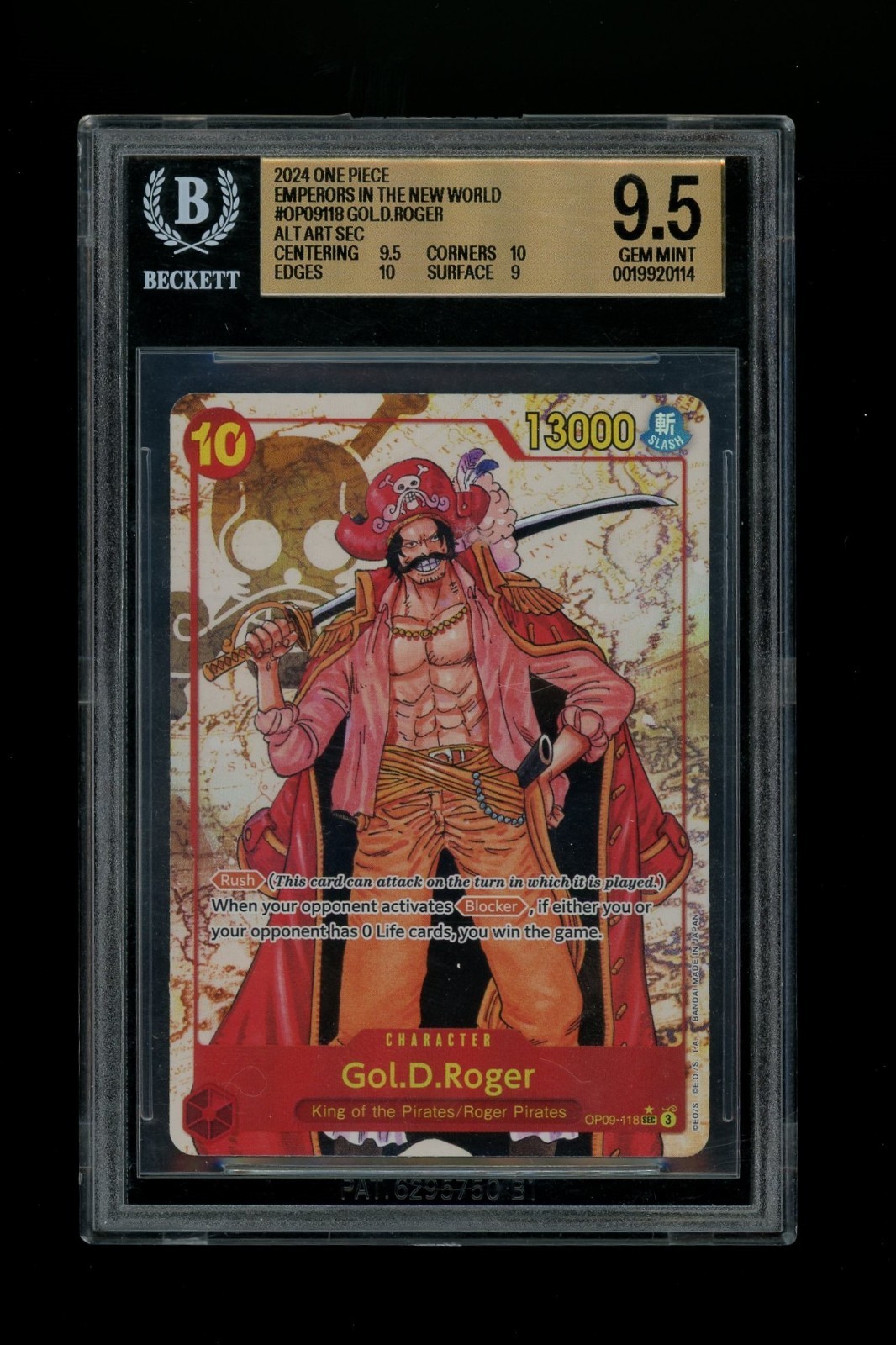 Bandai Gol.D.Roger OP09-118 Emperors New World Alt Art Foil SEC Eng 2024 BGS 9.5
