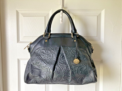 BRAHMIN LOUISE SATCHEL Black Saint Germaine Embossed Leather HANDBAG Pre-owned