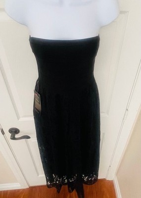 NWT Bebe Women's Black Strapless Tube Lace Maxi Long Dress, size S