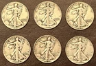 Lot Of 6- 90% Silver Walking Liberty Half Dollars 1941P 2x 1942P 1944S 1945 1946
