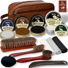 Shoe Shine Kit, Mens Gifts Ideas - 15PCS Shoe Polish Kit with Saddle Soap, Mink 