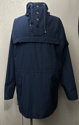 Herren Vintage 60er Jahre dunkelblau Mantel Pullover Knopf Regen Parka Ski 42 Large