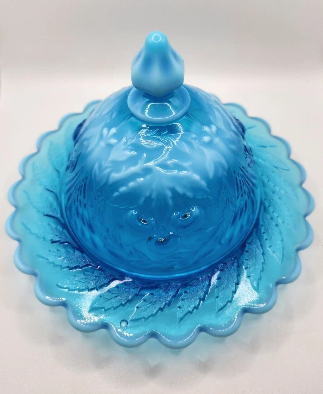 LG Wright Blue Glass Butter Dish with Lid 7.5" W collectible glass