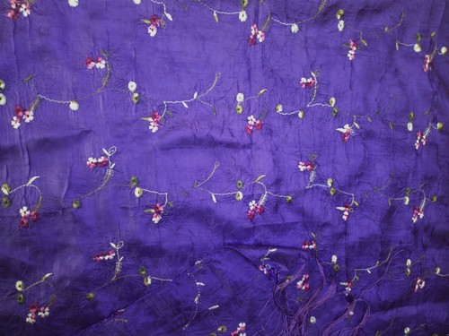 MARINA DIVA NEW SILK MIX WRAP/SCARF. PURPLE , EMBROIDERED. 61 X 25" DEEP FRINGE. - Picture 2 of 3