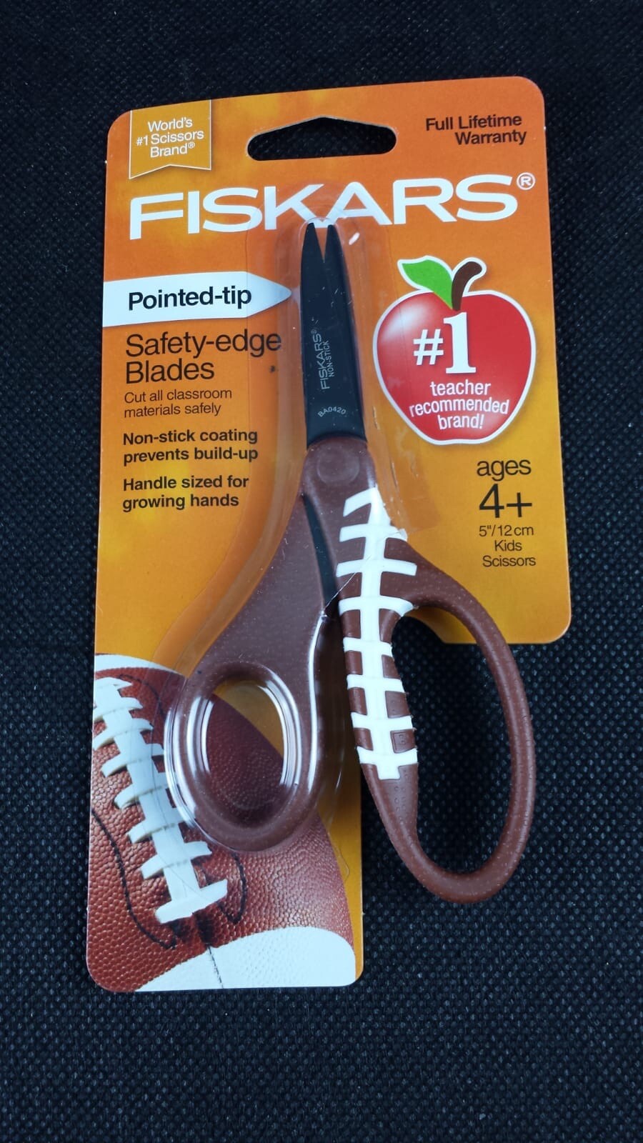 FISKARS 5" NONSTICK KIDS SCISSORS POINTEDTIP FOOTBALL FULL LIFETIME
